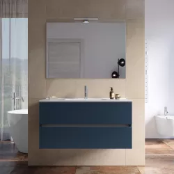 Mobile bagno sospeso con cassetti 100 cm blu opaco con lavabo e specchio - Cuki