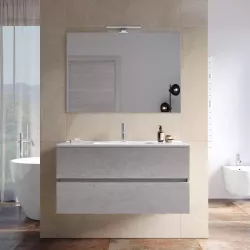 Mobile bagno sospeso con cassetti 100 cm grigio pietra con lavabo e specchio - Cuki