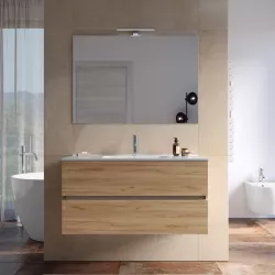 Mobile bagno sospeso con cassetti 100 cm rovere gold con lavabo e specchio - Cuki