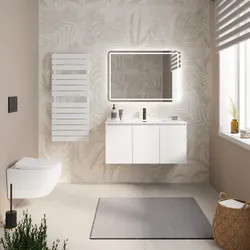 Mobile bagno sospeso con ante 100 cm bianco opaco con lavabo - Cuki