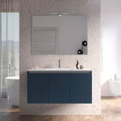 Mobile bagno sospeso con ante 100 cm blu opaco con lavabo e specchio - Cuki