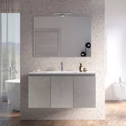 Mobile bagno sospeso con ante 100 cm grigio pietra con lavabo integrato e specchio - Cuki