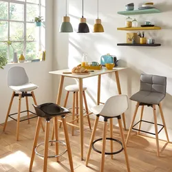 Tavolo alto 120x104h cm bianco con struttura effetto legno - Kara