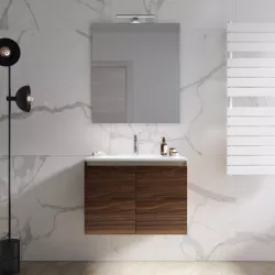 Mobile bagno sospeso 70 cm rovere deciso con lavabo e specchio - Cuki