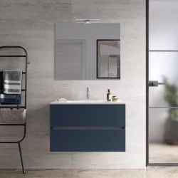 Mobile bagno sospeso con cassetti 80 cm blu opaco con lavabo e specchio - Cuki