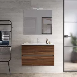 Mobile bagno sospeso con cassetti 80 cm rovere deciso con lavabo e specchio - Cuki