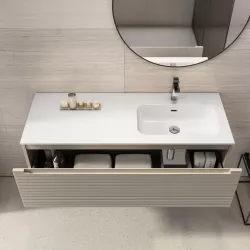 Mobile bagno sospeso 120 cm profondo 51,5 cm eucalipto colonna dx e  specchio - Dinamiko