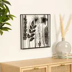 Decorazione da parete 41h cm in metallo nero fantasia foglie