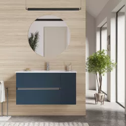 Mobile bagno sospeso 100 cm con cassetti blu opaco e specchio - Jordan