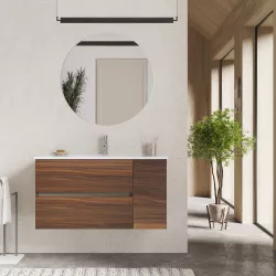 Mobile bagno sospeso 100 cm con cassetti rovere deciso e specchio - Jordan