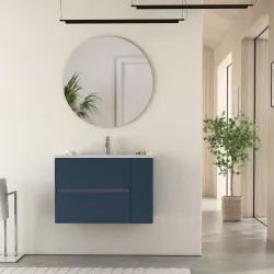 Mobile bagno sospeso 80 cm con cassetti blu opaco e specchio - Jordan