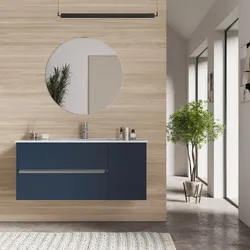 Mobile bagno sospeso 120 cm con cassetti blu opaco e specchio - Jordan