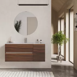 Mobile bagno sospeso 120 cm con cassetti rovere deciso e specchio - Jordan