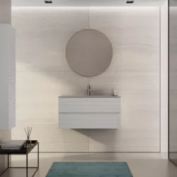 Mobile bagno sospeso 90 cm con cassetti bianco opaco e lavabo in vetro marrone kodiak - Deck