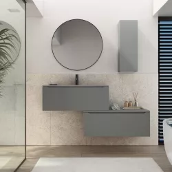 Mobile bagno sospeso 90 cm con cassetti grigio opaco e lavabo in vetro marrone kodiak - Sleek