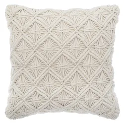 Cuscino 40x40 cm in cotone con merletto macramè bianco panna