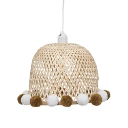 Lampada sospesa rotonda 28 cm in bambù con pompon - Kids