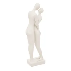 Figura decorativa 33h cm a forma di coppia in pietra artificiale bianco
