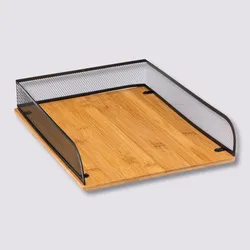 Portadocumenti da scrivania 35x26 cm in metallo nero e bambù naturale - Smartlab