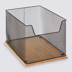Organizer da scrivania 36x22 cm in metallo nero e bambù naturale - Smartlab