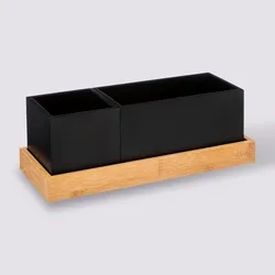 Organizer da scrivania 29x10 cm in legno nero e naturale - Smartlab
