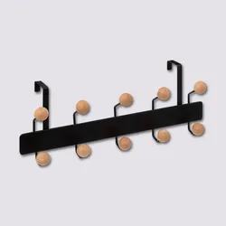 Appendiabiti sopra porta con 10 ganci in metallo nero e legno