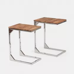 Set 2 tavolini in legno di acacia e acciaio - Freia Stone
