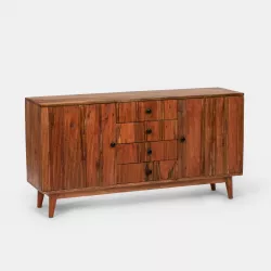 Madia 145x40 cm  in legno di acacia cannettato con quattro cassetti e due ante - Reed
