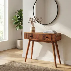 Consolle 88x30 cm in legno di acacia cannettato con due cassetti - Reed