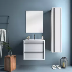Mobile bagno sospeso 60 cm con colonna bianco opaco e specchio - Maestro