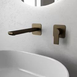 Miscelatore lavabo a muro canna 19 cm ottone satinato - Coral