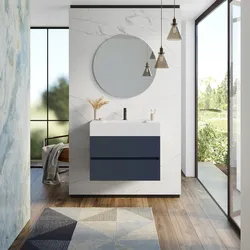 Mobile bagno sospeso 80 cm blu opaco con top lavabo e specchio - Cover