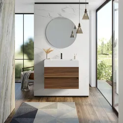 Mobile bagno sospeso 80 cm rovere deciso con top lavabo e specchio - Cover