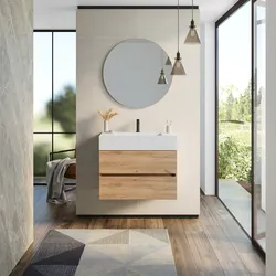 Mobile bagno sospeso 80 cm rovere gold con top lavabo e specchio - Cover