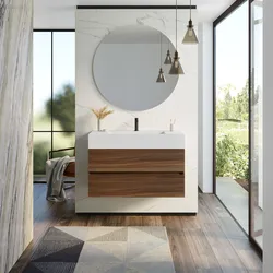 Mobile bagno sospeso 100 cm rovere deciso opaco con top lavabo e specchio - Cover