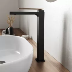 Miscelatore lavabo alto nero opaco con leva rame satinato - Reef