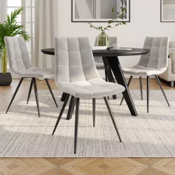 Set 4 sedie in velluto grigio ghiaccio e gambe nere - Socet
