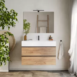 Mobile bagno sospeso 100 cm rovere africa con top lavabo bianco e specchio - Yamir