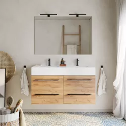 Mobile bagno sospeso 120 cm rovere africa con top lavabo bianco e specchio - Maylin