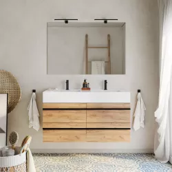 Mobile bagno sospeso 120 cm rovere africa con top lavabo bianco e specchio - Jamal