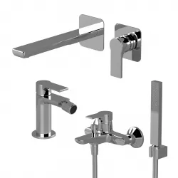 Set miscelatore incasso lavabo con bidet ed esterno vasca con doccino cromato - Coral