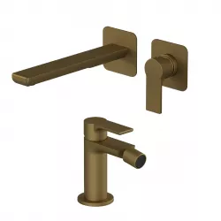 Set miscelatore incasso lavabo con bidet senza scarico oro satinato - Coral