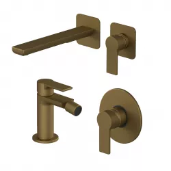 Set miscelatore incasso lavabo con bidet e incasso doccia oro satinato - Coral