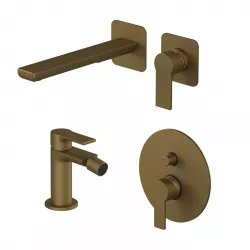 Set miscelatore incasso lavabo con bidet e incasso doccia a 2 vie oro satinato - Coral