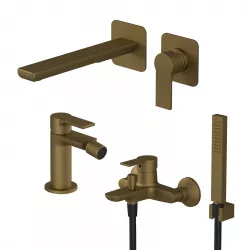 Set miscelatore incasso lavabo con bidet ed esterno vasca con doccino oro satinato - Coral