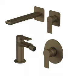 Set miscelatore incasso lavabo con bidet e incasso doccia ottone satinato - Coral