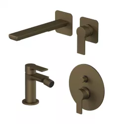 Set miscelatore incasso lavabo con bidet e incasso doccia a 2 vie ottone satinato - Coral