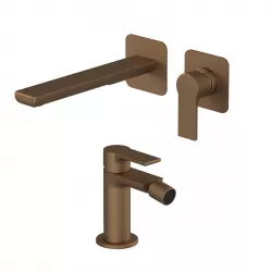 Set miscelatore incasso lavabo con bidet senza scarico rame satinato - Coral