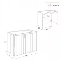 Mobile coprilavatrice 109x60 cm bianco reversibile 2 ante con vasca e  strofinatoio - Vix