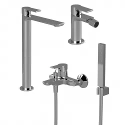 Set miscelatore lavabo alto con bidet ed esterno vasca con doccino cromato - Coral